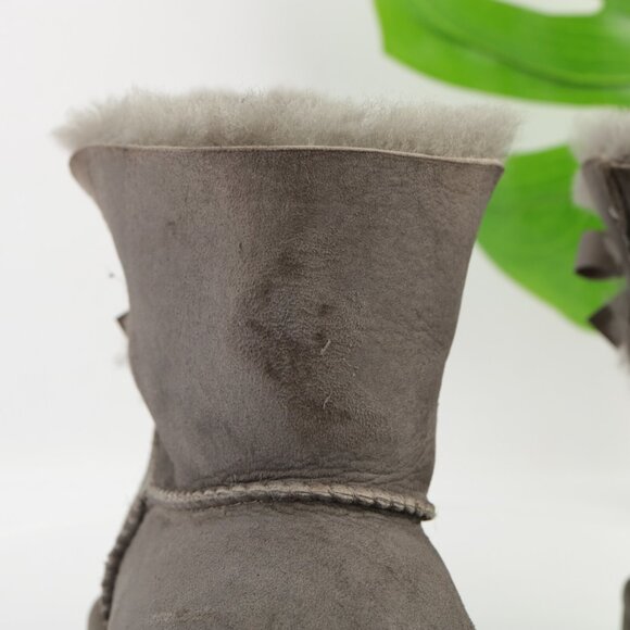 UGG Womens Mini Bailey Bow Boots Size 6 Gray Suede Sherpa Shearling Short Bootie - Picture 4 of 16